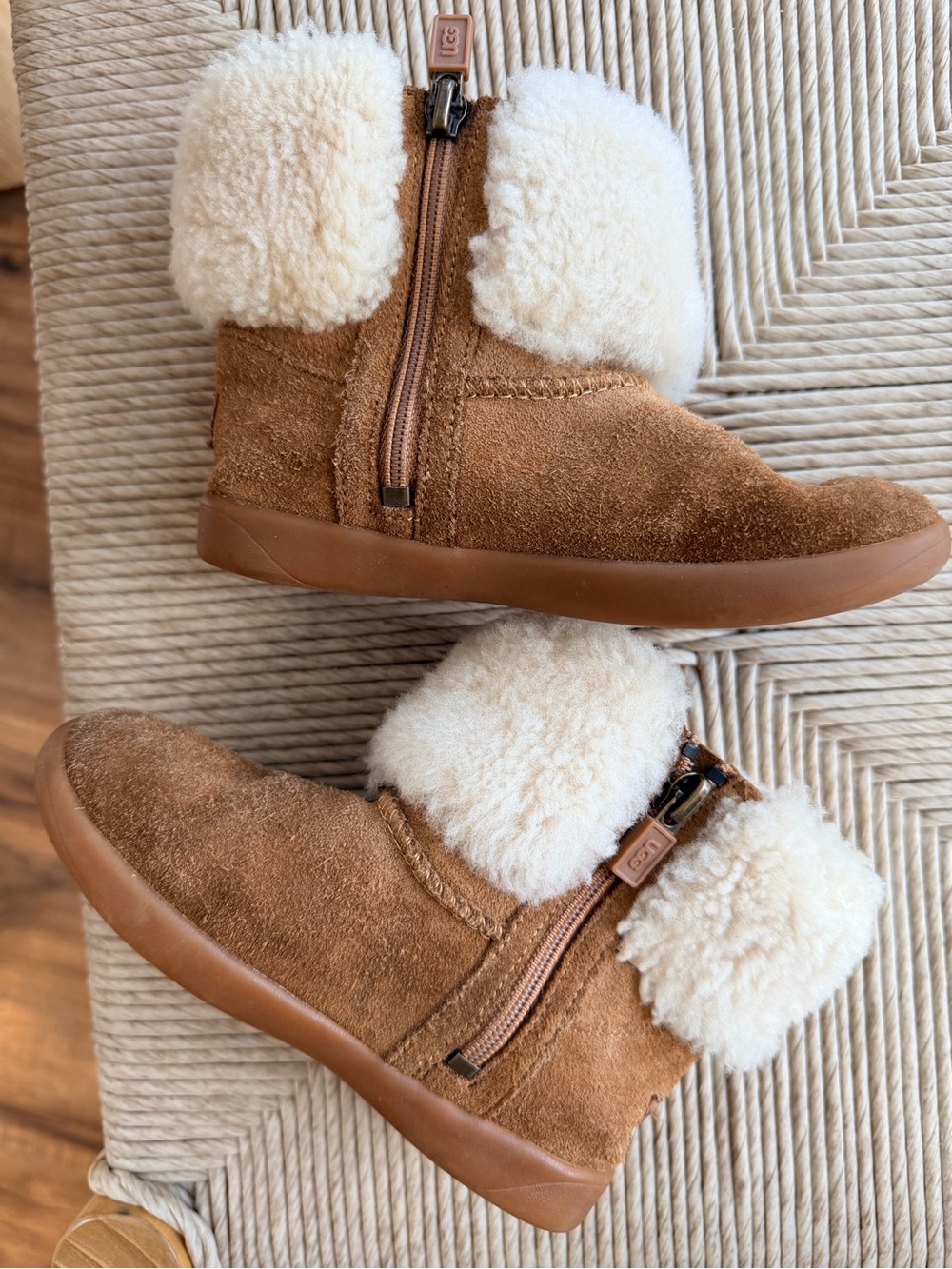 UGG Kids Ramona Boo Chestnut Suede Boots with Cream Shearling Cuff
